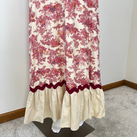 RARE Vintage 60's 70's Gunne Sax Black Label Pink Toile Prairie Maxi Dress (XS) - Picture 12 of 16